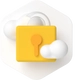 Gelbes Vorhängeschloss-Icon mit orangefarbenem Schlüsselloch vor weißen Wolken.