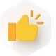 Gelbes Daumen-hoch-Symbol vor weißem Hintergrund.