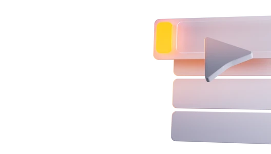 Nahaufnahme eines rosa-transparenten Kunststoffteils mit gelbem Knopf links und grauem Dreieck; weiße Schichten, schwarzer Hintergrund.