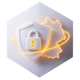 Weißes Schild-Logo mit Schloss, umgeben von gelbem Lichtkreis und einer Landesumriss-Silhouette.