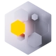 Hexagonale Grafik: Gelbes Hexagon links, weitere graue und weiße Sechsecke in einem größeren Hexagonrahmen.
