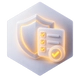 Neon-Icon: Schild mit Checkliste und Häkchen, gelb leuchtend, auf hexagonaler Platte.