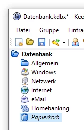 Screenshot eines Dateiexplorers: Ordnerstruktur mit Wurzel Datenbank und Unterordnern Allgemein, Windows, Netzwerk, Internet.