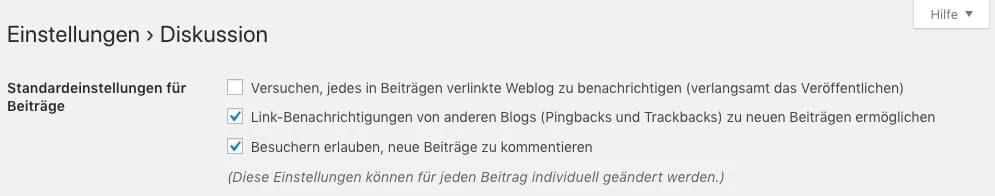 Kommentare für neue Beiträge deaktivieren