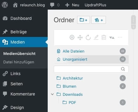Unterordner lassen sich ebenfalls anlegen (PDF)
