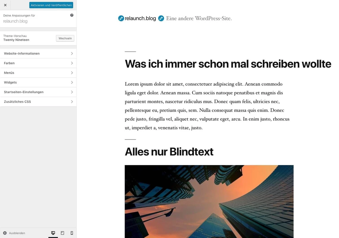 Ein anderes Theme im Vorschaumodus testen