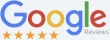 Google-Logo in bunten Farben, darunter fünf orange/goldene Sterne.