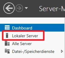 Seitennavigation mit hervorgehobenem Eintrag 'Lokaler Server'; weitere Einträge: Dashboard, Datei-/Speicherdienste