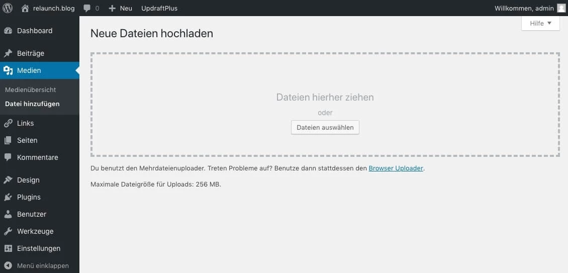 Dateiupload in der WordPress Mediathek