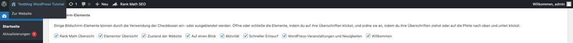 Zusätzliche Elemente von nachträglich installierten Plugins