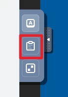 Dunkler Hintergrund; drei hellblaue, abgerundete Knöpfe mit Clipboard-Symbol, der mittlere durch roten Rahmen hervorgehoben.