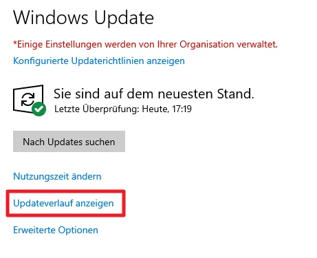 Windows Update (DE): Meldung 'Sie sind auf dem neuesten Stand' mit grünem Haken; Schaltfläche 'Nach Updates suchen'.