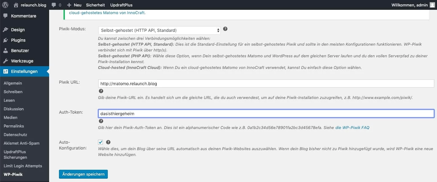 Einstellungen für das Matomo-Plugin