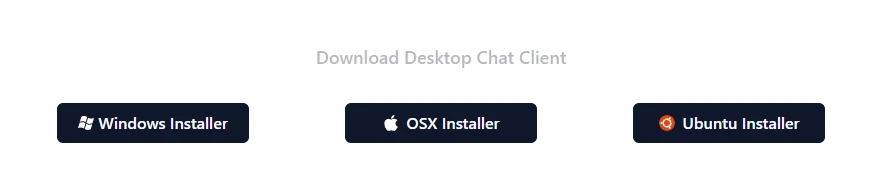 Drei dunkelblaue, abgerundete Buttons: Windows Installer, OSX Installer, Ubuntu Installer auf weißem Hintergrund.
