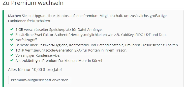 Dialogfenster 'Zu Premium wechseln' mit Vorteilenliste und grünem Haken; Button 'Premium-Mitgliedschaft erwerben'.