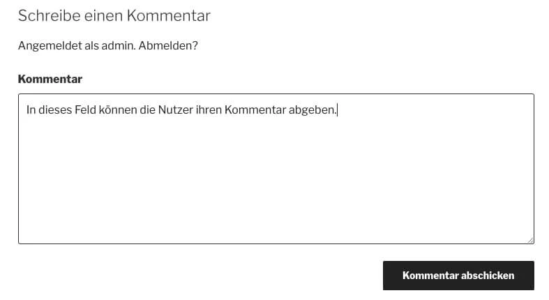 Kommentarfeld unter einem Beitrag im Standard WordPress Theme
