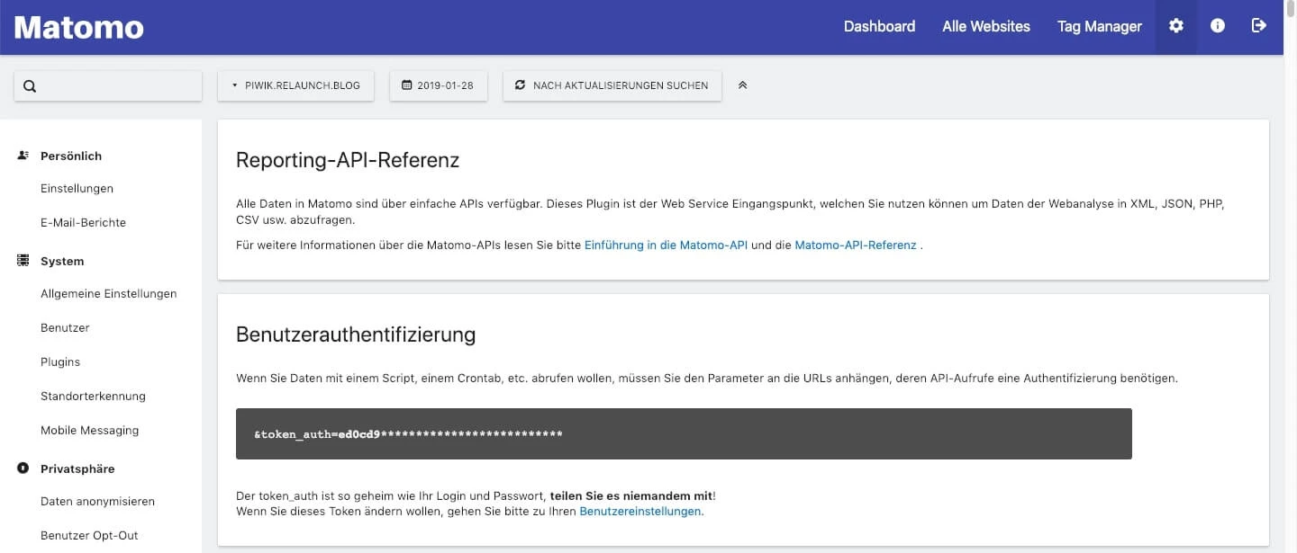 Die Benutzerauthentifizierung enthält den Auth-Token