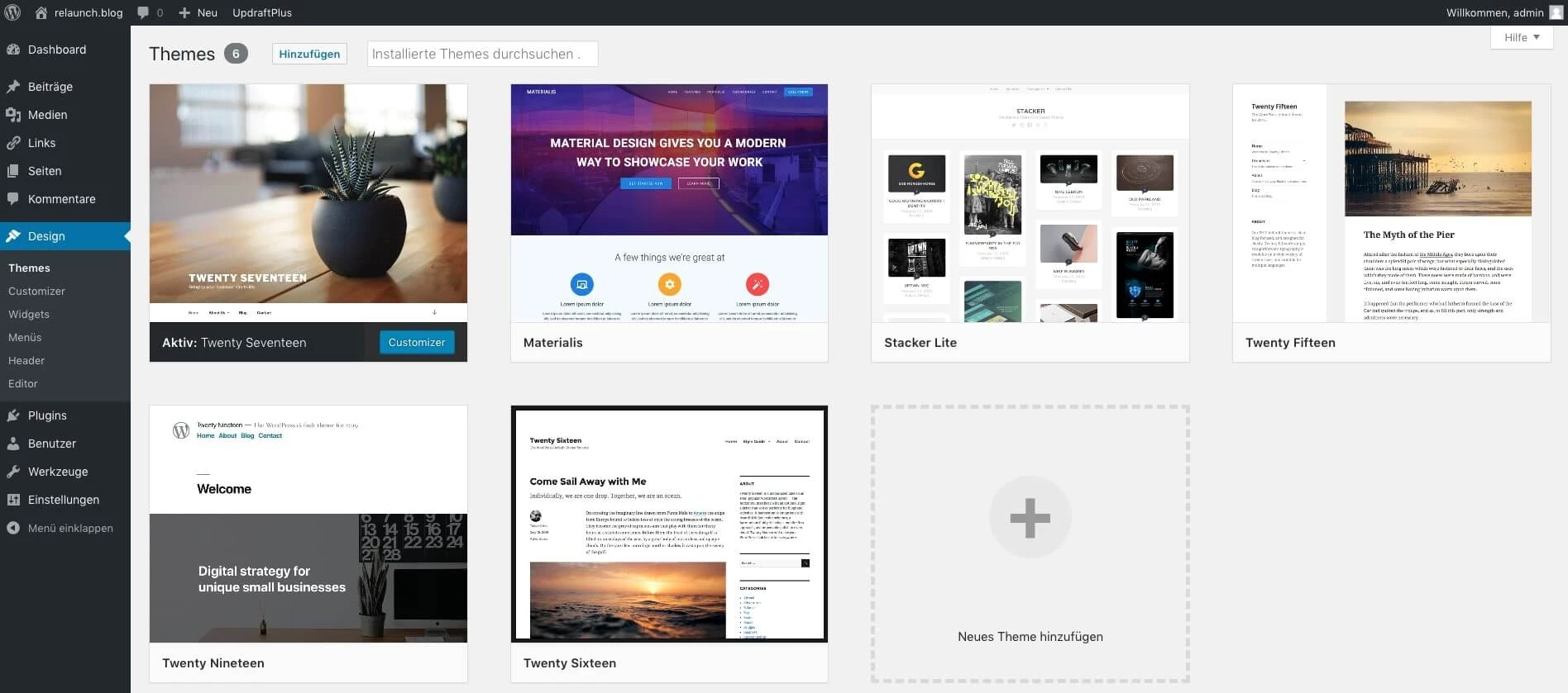 Themevewaltung mit allen installierten Themes
