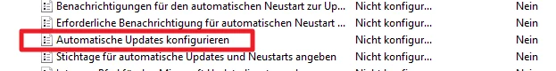 Liste von Update-Einstellungen; der Eintrag 'Automatische Updates konfigurieren' ist rot umrandet.