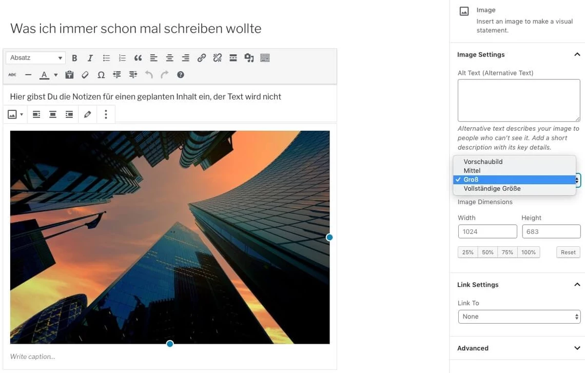 Einstellungen für Medien in WordPress