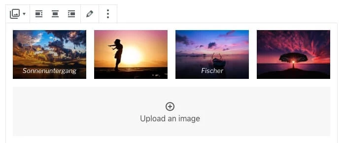 Vierspaltige Ansicht der Galerie im Editor