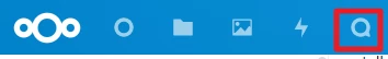Horizontale blaue Leiste mit weißen Symbolen: zwei Kreise, Kreis, Ordner, Bild, Blitz und Suchlupe (roter Rahmen).