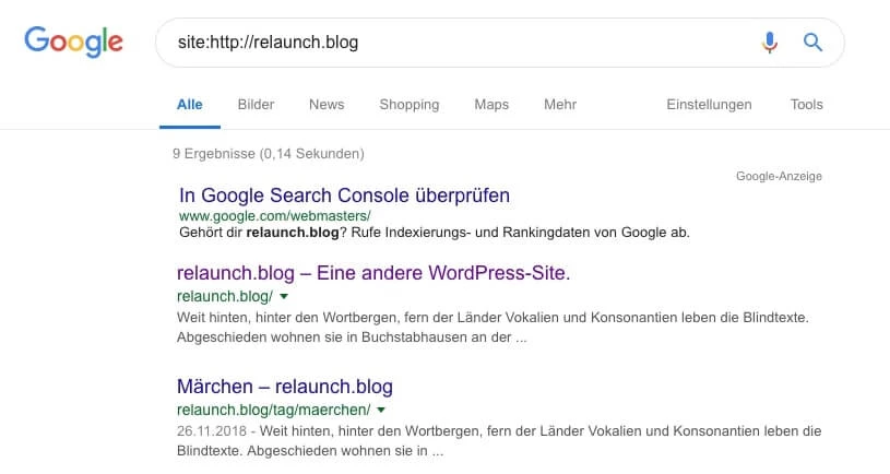 Suchergebnis bei Google
