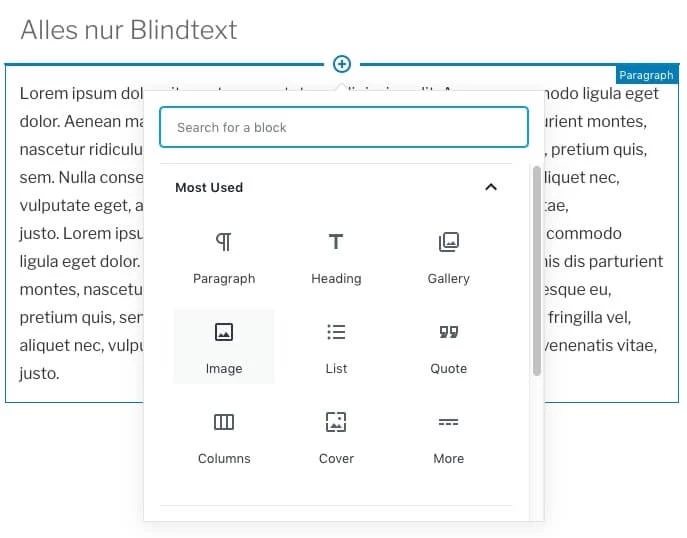 Hinzufügen einer Grafik im Gutenberg-Editor