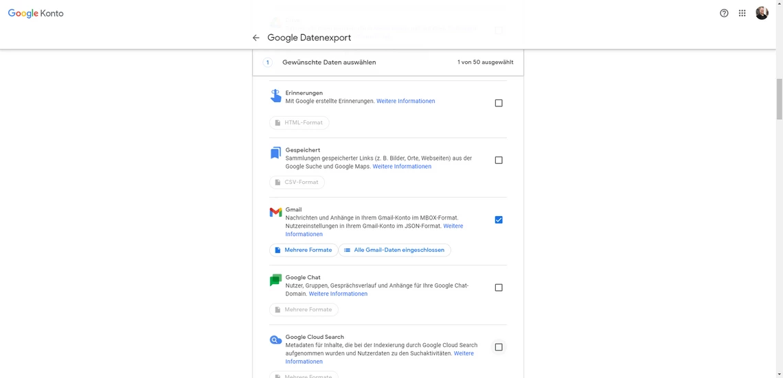 Google Takeout Mail-Umzug