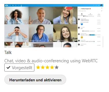 Raster-Ansicht einer Videokonferenz mit mehreren Teilnehmenden; rechts eine Chat-/Teilnehmerliste.