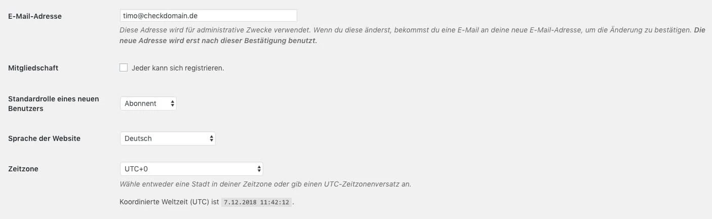 Weitere allgemeine Einstellungen