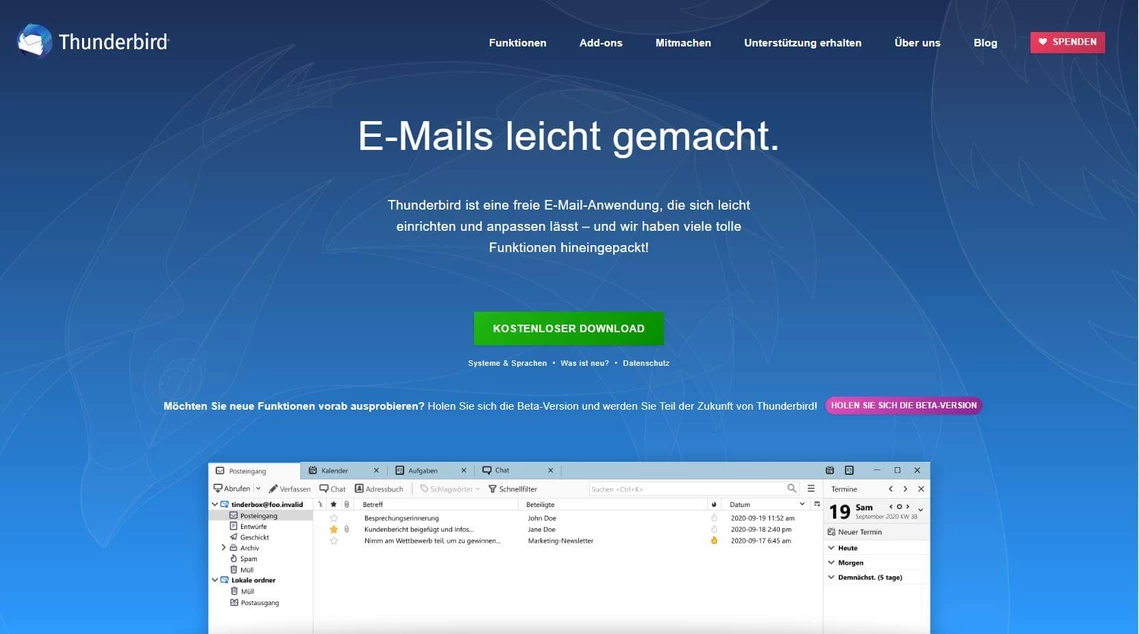 Thunderbird Website zum Download