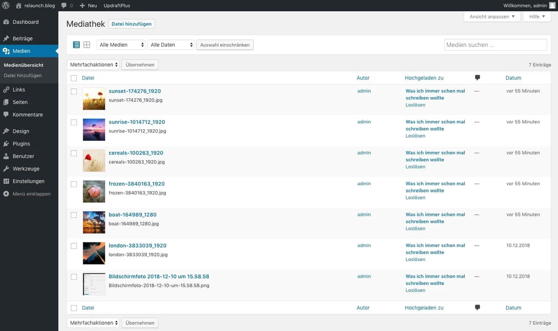 Medienverwaltung in WordPress