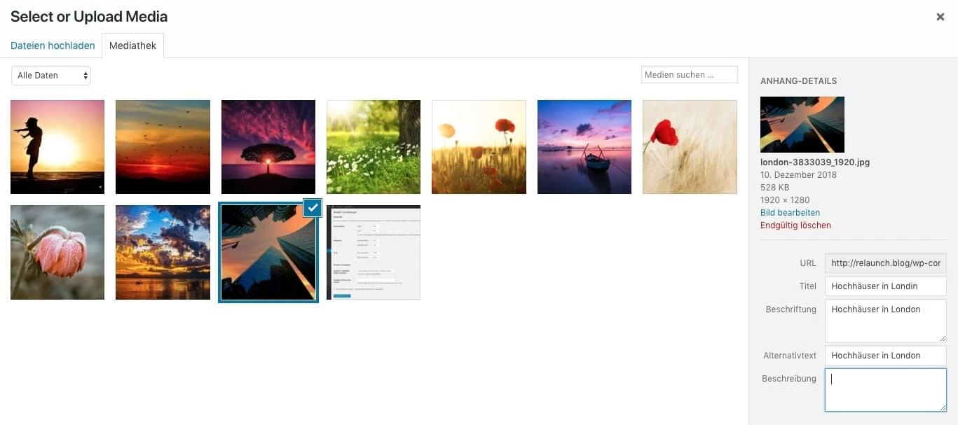 Übersicht in der Bilder in der Mediathek
