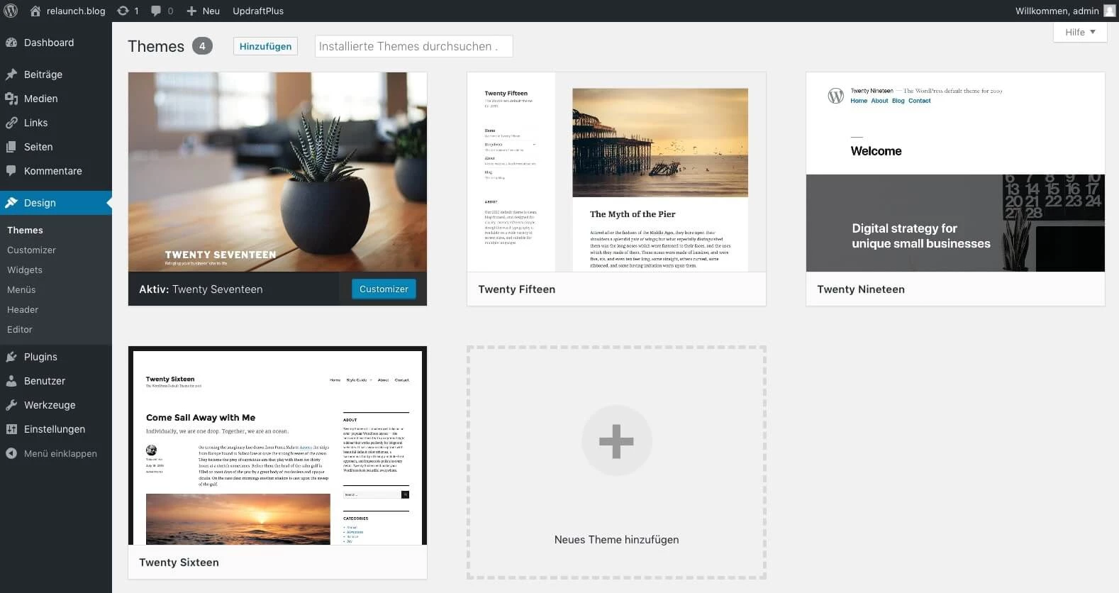 Theme Verwaltung im WordPress-Backend