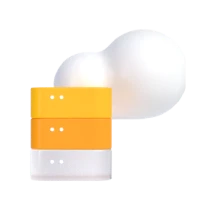 Orange gestapelte Datenbank-Server-Symbole auf weißer Basis; dahinter ein graues Wolken-Symbol.