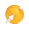 Oranger Globus mit weißem Pfeil, der diagonal durch den Globus verläuft.
