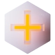 Sechseckiges Objekt mit leuchtendem gelben Kreuz in der Mitte.