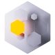 Hexagonale Grafik: Gelbes Hexagon links, weitere graue und weiße Sechsecke in einem größeren Hexagonrahmen.