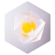 Transparente, facettierte Geometrie in Weiß mit gelbem Zentrum; hexagonale Form.