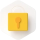 Gelbes Vorhängeschloss-Icon mit Schlüsselloch vor hellem Hintergrund.