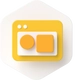 Gelbes, abgerundetes Quadrat-Icon; innen weißer Rahmen mit orangefarbenem Kreis links und orangefarbenem Quadrat rechts.