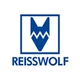 Blaues Logo mit quadratischem Rahmen; darin weißes Schildsymbol mit M-Form und Zickzack, darunter der Schriftzug REISSWOLF.