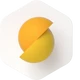 Kreisförmige Figur, diagonale Trennung, orange obere Hälfte und gelbe untere Hälfte auf weißem Hintergrund.