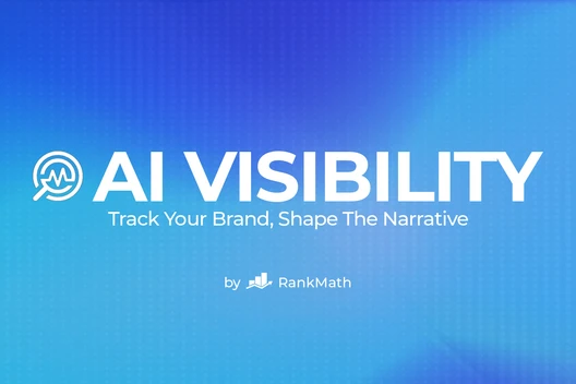 Blauer Farbverlauf mit weißem Logo, Überschrift AI VISIBILITY und Unterzeile Track Your Brand, Shape Narrative, by RankMath.
